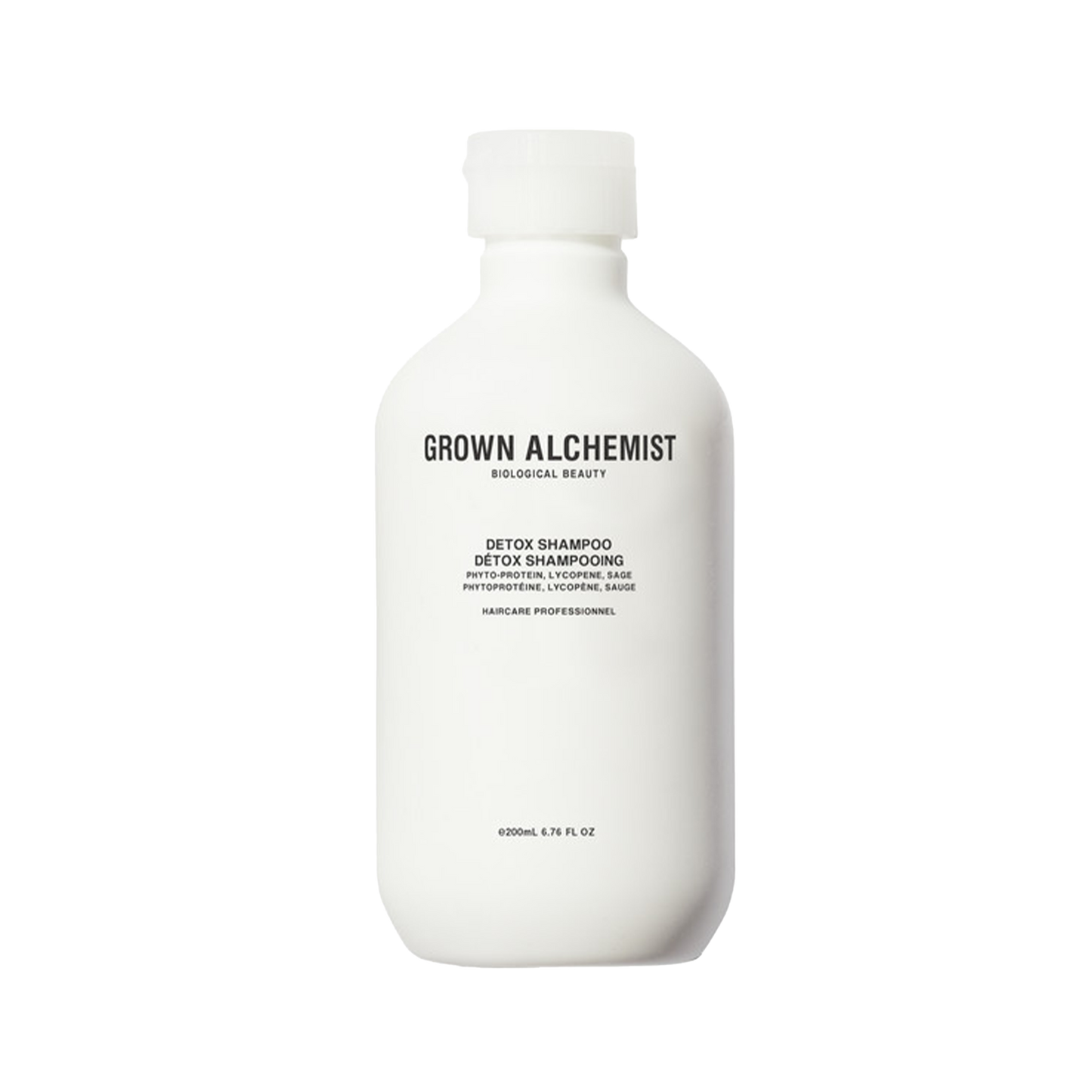 Grown Alchemist Detox -  Shampoo 0.1: A targeted formulation that cleanses and detoxifies the hair and scalp of free radicals metabolized by the body as a result of factors like diet, and environmental factors like heavy metals found in air pollution and UVB/UVA rays from the sun. Perfect for daily use, it provides manageability and strength without stripping the hair or scalp, leaving it clean, shiny and detoxed.
