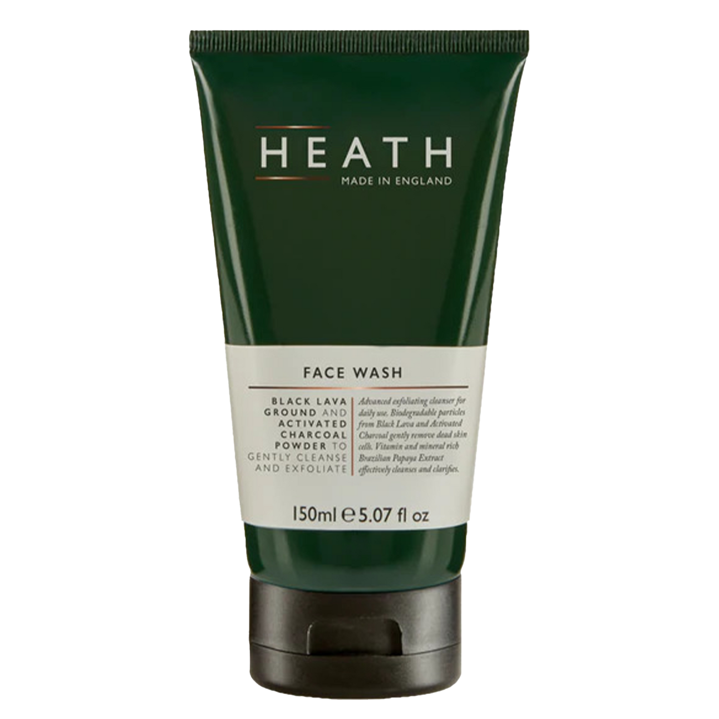Heath Face Wash: Advanced exfoliating cleanser for daily use. Biodegradable particles from Black Lava and Activated Charcoal gently remove build up of dead skin cells and traces of pollution. Vitamin C and mineral rich Brazilian Papaya Extract effectively cleanses and clarifies to leave skin feeling fresh, clean and smooth.