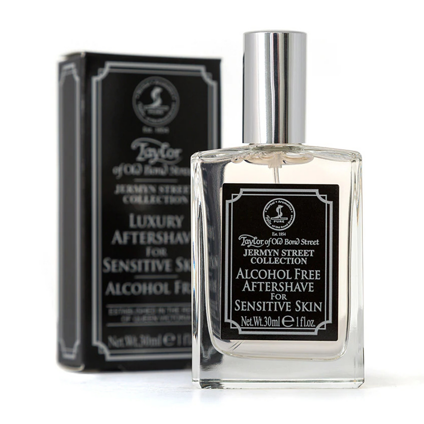 Taylor of Old Bond Street Jermyn Street Aftershave: Our modern Jermyn Street aftershave fragrance complete with atomiser, has been specially formulated without alcohol for those with sensitive skin. Fragrances Notes • TOP: Lemon, Lime, Lavender, Fougere, Bergamot • HEART: Geranium, Neroli, Amber • BASE: Musk, Patchouli, Vanilla