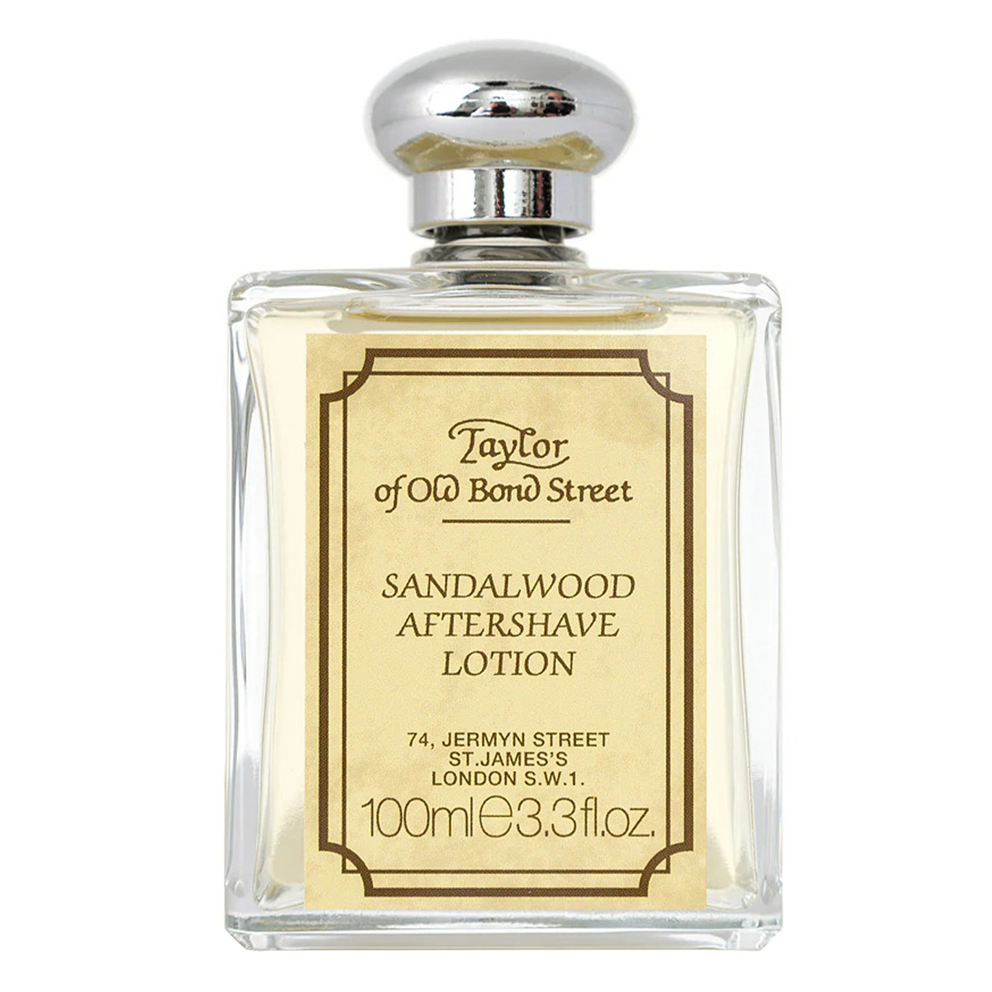 Taylor of Old Bond Street Sandalwood Aftershave Lotion: A classic and masculine fragranced splash-on aftershave lotion. Based on a formula which has been passed down from generation to generation in the Taylor Tradition.  Fragrances Notes • TOP: Fougere, Geranium, Lavender, Rosemary, Liquid Amber • HEART: Carnation, Fern, Orange blossom • BASE: Patchouli, Sandalwood, Vetivert, powdery Musk, Rock Rose