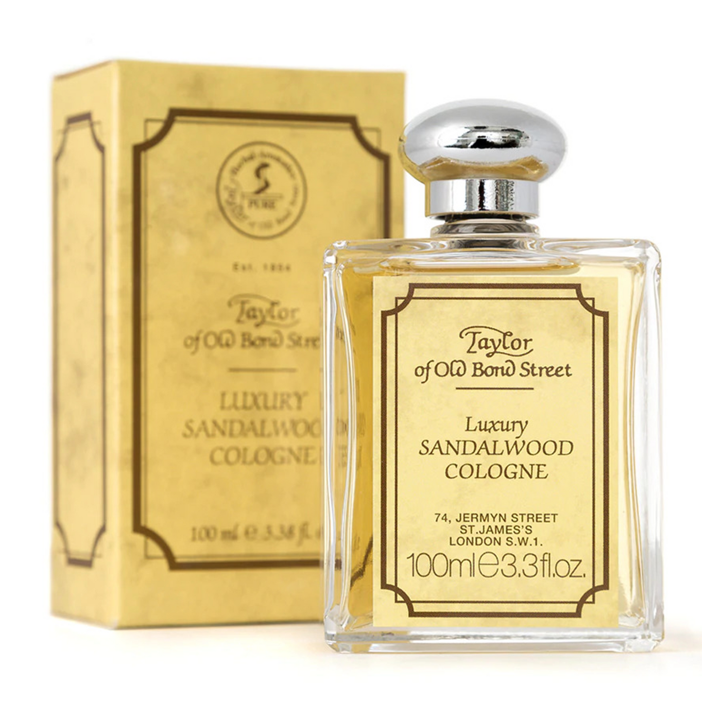 Taylor of Old Bond Street Sandalwood Cologne: Tasteful and classic, our splash-on sandalwood cologne is a true gentlemen's fragrance offering a rich and masculine scent. Our sandalwood cologne is suitable for long lasting wear for all occasion. Fragrances Notes • TOP: Fougere, Geranium, Lavender, Rosemary, Liquid Amber • HEART: Carnation, Fern, Orange blossom • BASE: Patchouli, Sandalwood, Vetivert, powdery Musk, Rock Rose