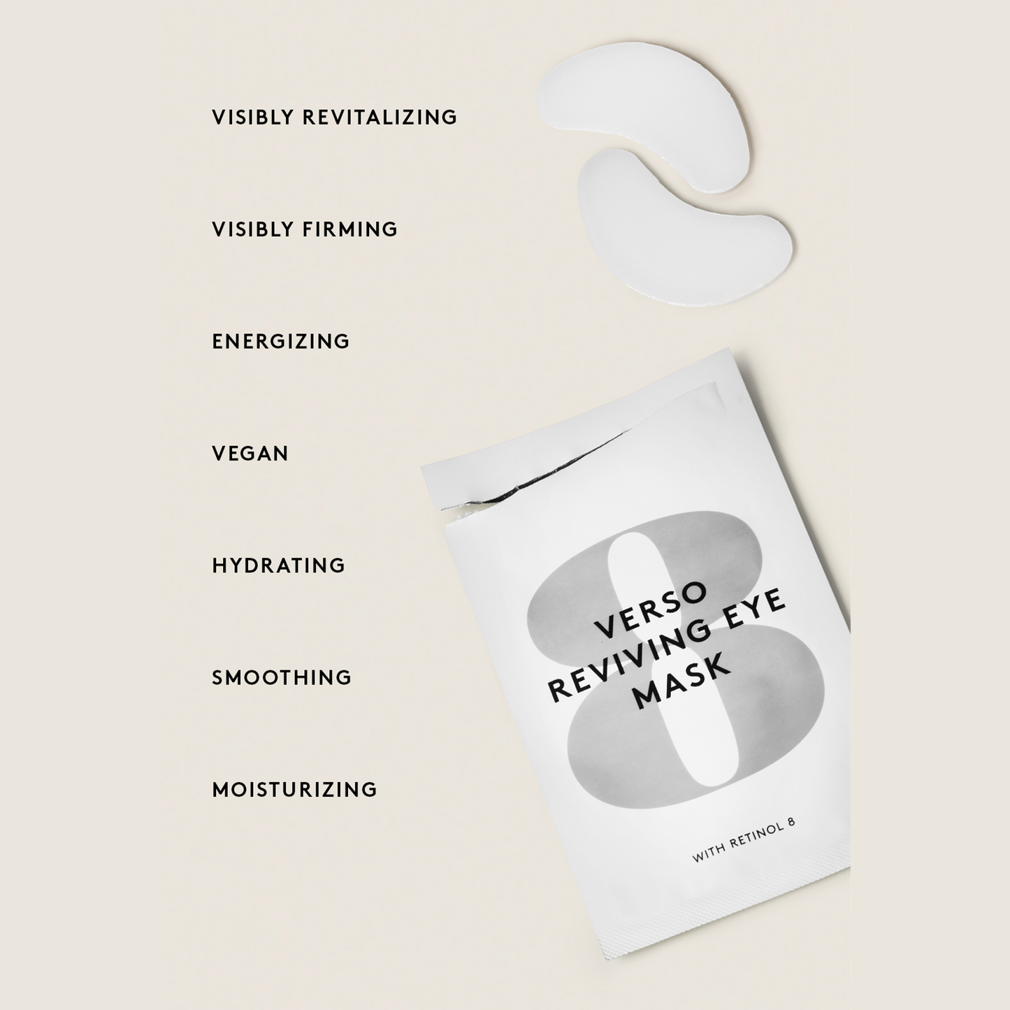 Verso Reviving Eye Mask Single: Verso Reviving Eye Mask is a moisturizing hydrogel mask that provides energy to the delicate skin around the eyes. A hydrating mask to minimize the appearance of fine lines and dehydrated skin. Leaving the delicate area around the eyes looking softer, smoother, and visibly firmer. Verso Reviving Eye Mask is a hydrogel sheet mask.