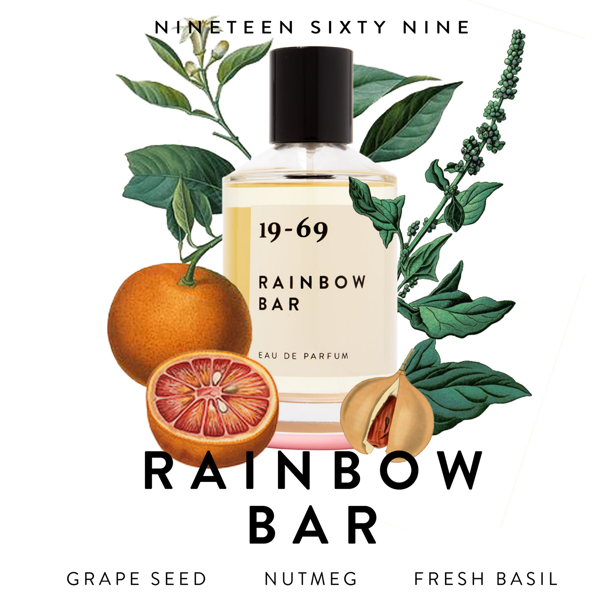 19-69 Rainbow Bar Perfume: Rainbow Bar is evocative of the 1980s glamrock era in LA and the music scene and lifestyle of the US West Coast during the 1960s and 1970s. Elements like the sun, the blue skies and warm glow that embrace LA.  Rainbow Bar fragrance notes include Bergamot, Bourbon and Vetyver. All 19-69 fragrances are suitable for any gender.