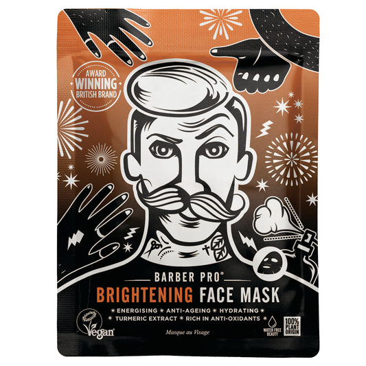 Barber Pro Brightening Face Mask: The BARBER PRO Brightening Face Mask targets tired skin to hydrate, re-energise and brighten your complexion.  It will work to renew and revitalise your skin, helping you to achieve a natural glow. Not only will your skin look great, the mask will also improve your skin health. It encourages cell renewal, which assists in restoring the area as well as providing anti-ageing qualities.