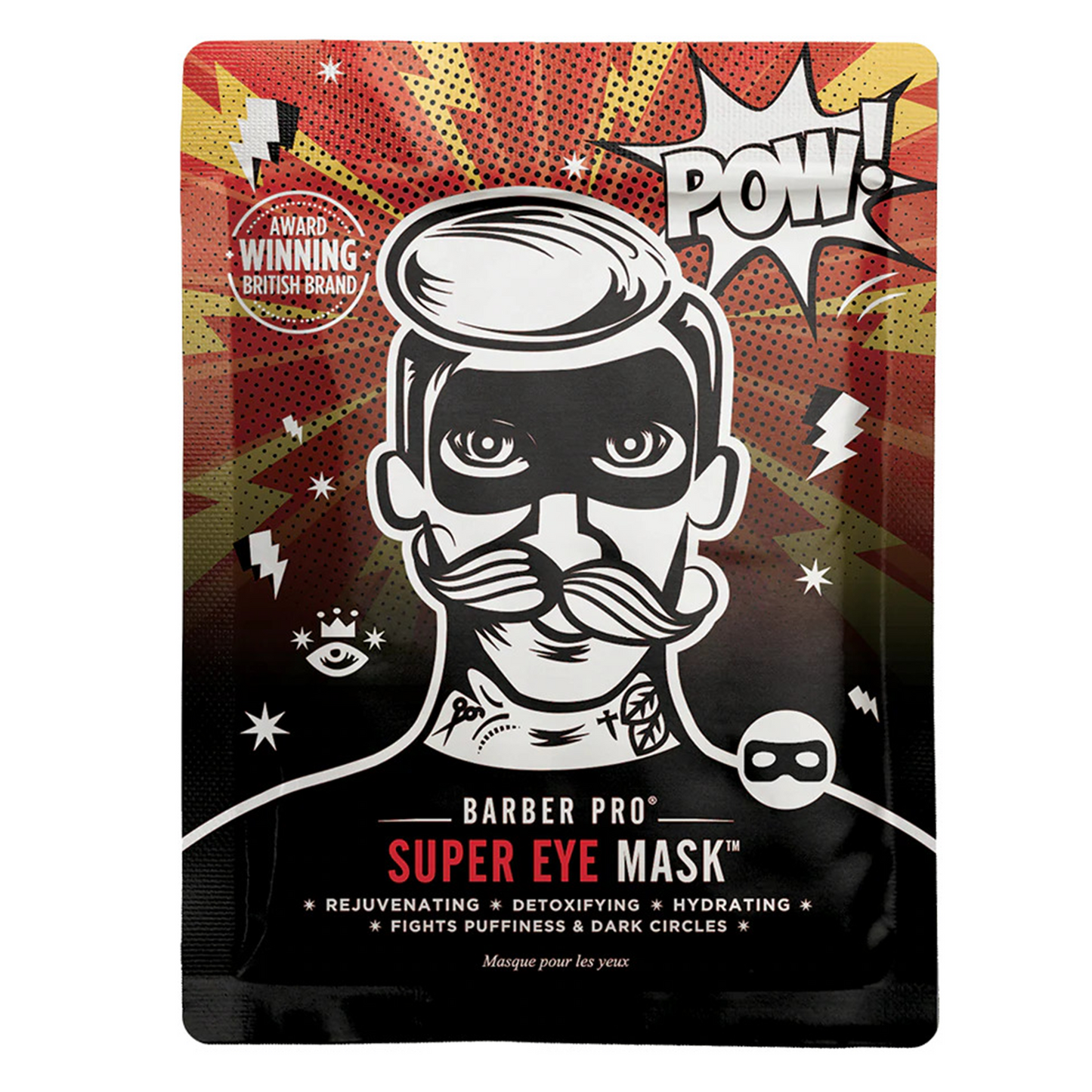 Barber Pro Super Eye Mask: The BARBER PRO Super Eye Mask is your 20 minute fix for puffy or tired looking eyes. This highly rejuvenating mask will hydrate and soothe the area, leaving your skin feeling deeply cooled and revitalized. The BARBER PRO Super Eye Mask will work to detoxify and restore the skin, leaving it feeling moisturized and replenished. This will reduce puffiness and dark circles, helping the eye area to look brighter and feel better!