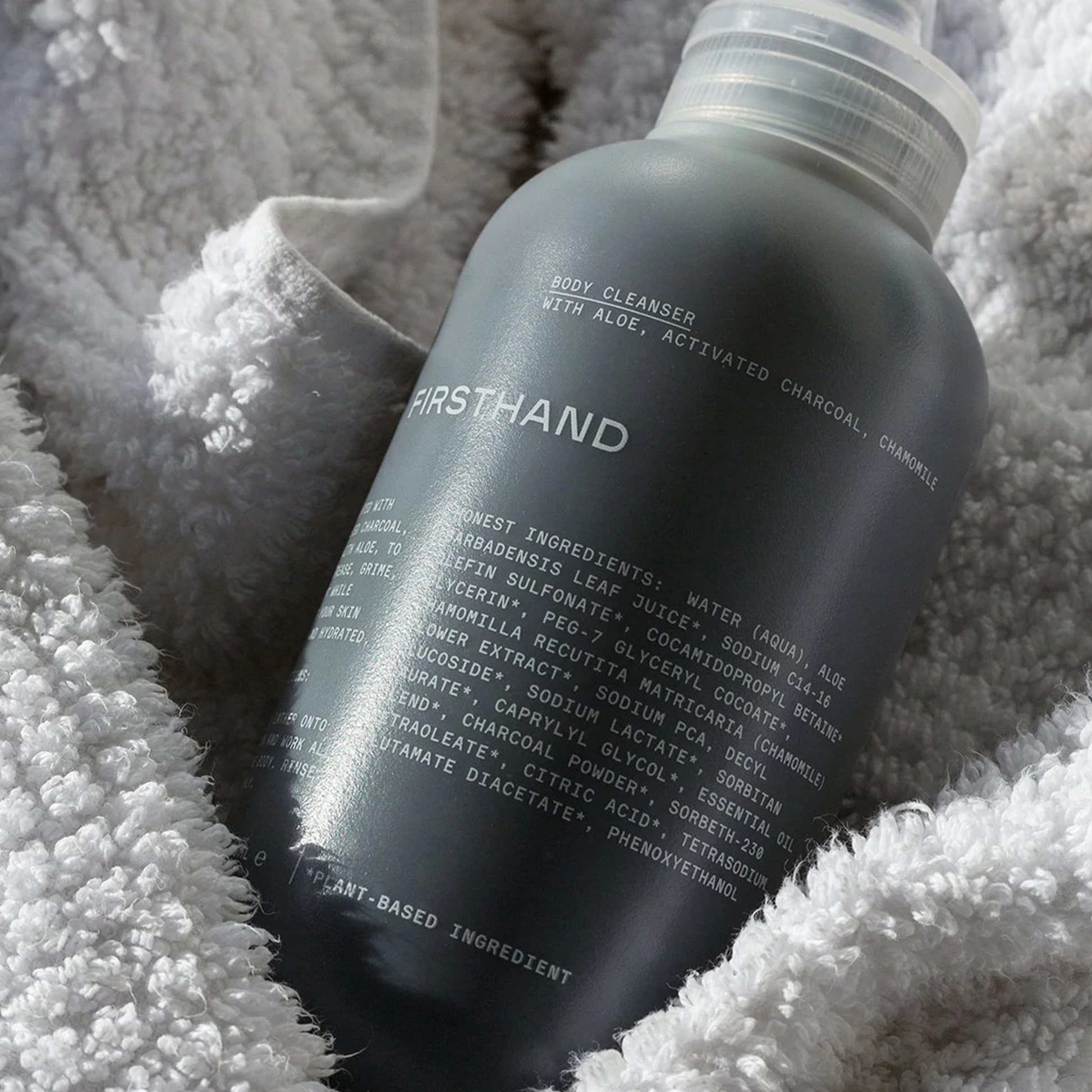 Firsthand Body Cleanser: A gentle yet thorough cleansing solution - this activated charcoal cleanser effectively strips away excess oils and dirt on the body while chamomile extract and aloe vera soften and soothe the skin to leave you feeling revived and refreshed.