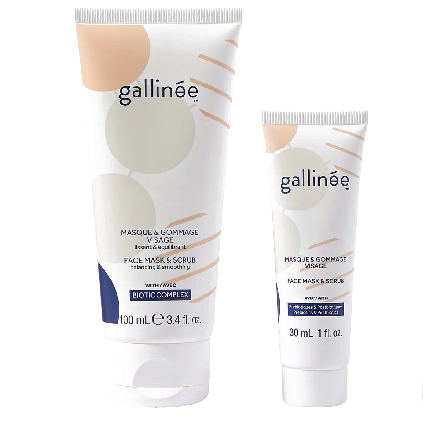 Gallinee Prebiotic Face Mask-Scrub: 5 minutes to brightness!  A gentle scrub-in-mask that leaves your skin purified and refined, and pores looking smaller.  White clay, prebiotics and lactic acid help support the skin microbiome.