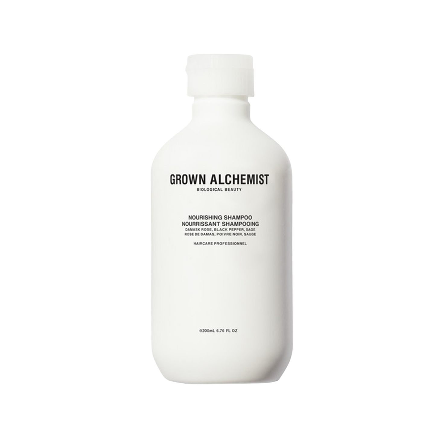 Grown Alchemist Nourishing - Shampoo 0.6: This gentle nutrient-rich formulation leaves hair clean, shiny and nourished. Perfect for daily use, it provides manageability and strength without stripping hair or drying the scalp.