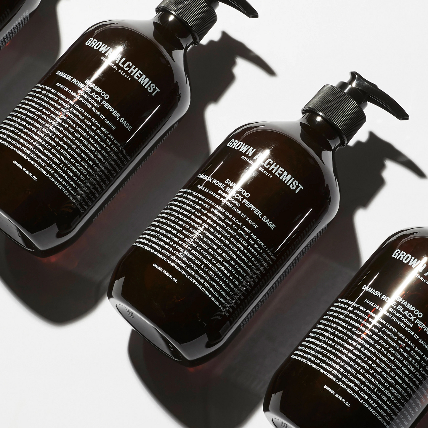 Grown Alchemist Shampoo: This gentle nutrient rich formulation leaves hair clean, shiny and supple. Perfect for daily use, it provides manageability and strength without stripping hair or drying the scalp.