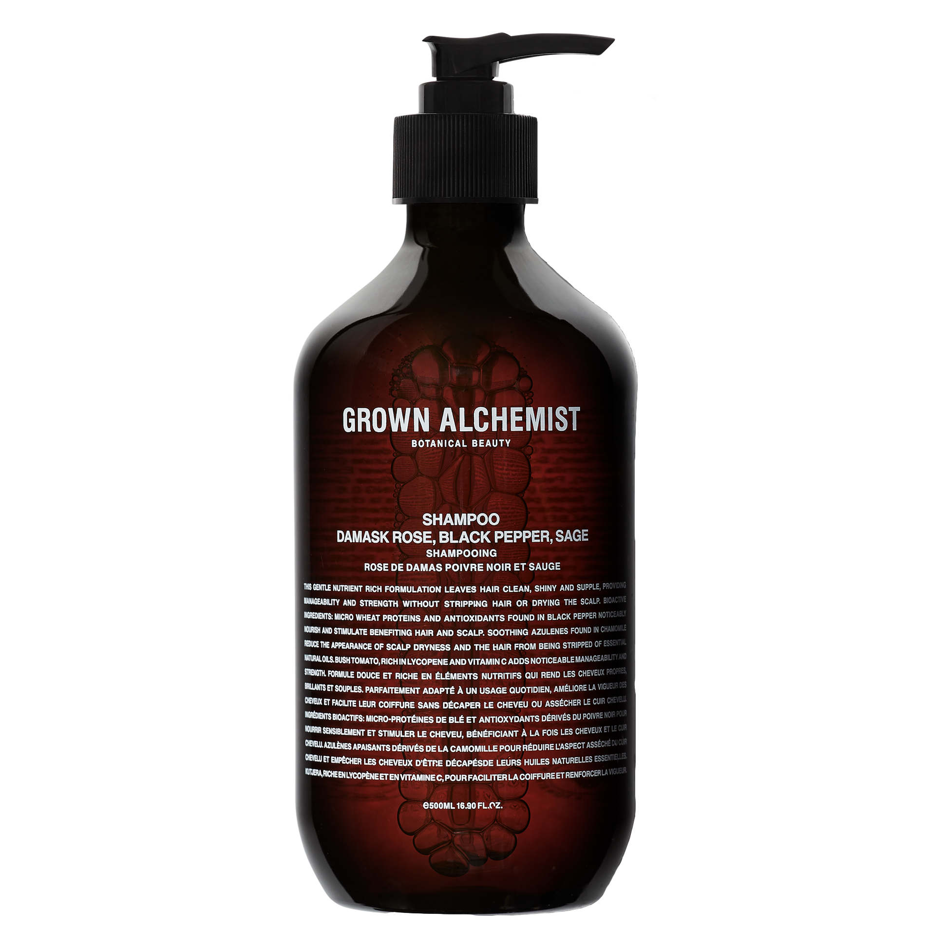 Grown Alchemist Shampoo: This gentle nutrient rich formulation leaves hair clean, shiny and supple. Perfect for daily use, it provides manageability and strength without stripping hair or drying the scalp.