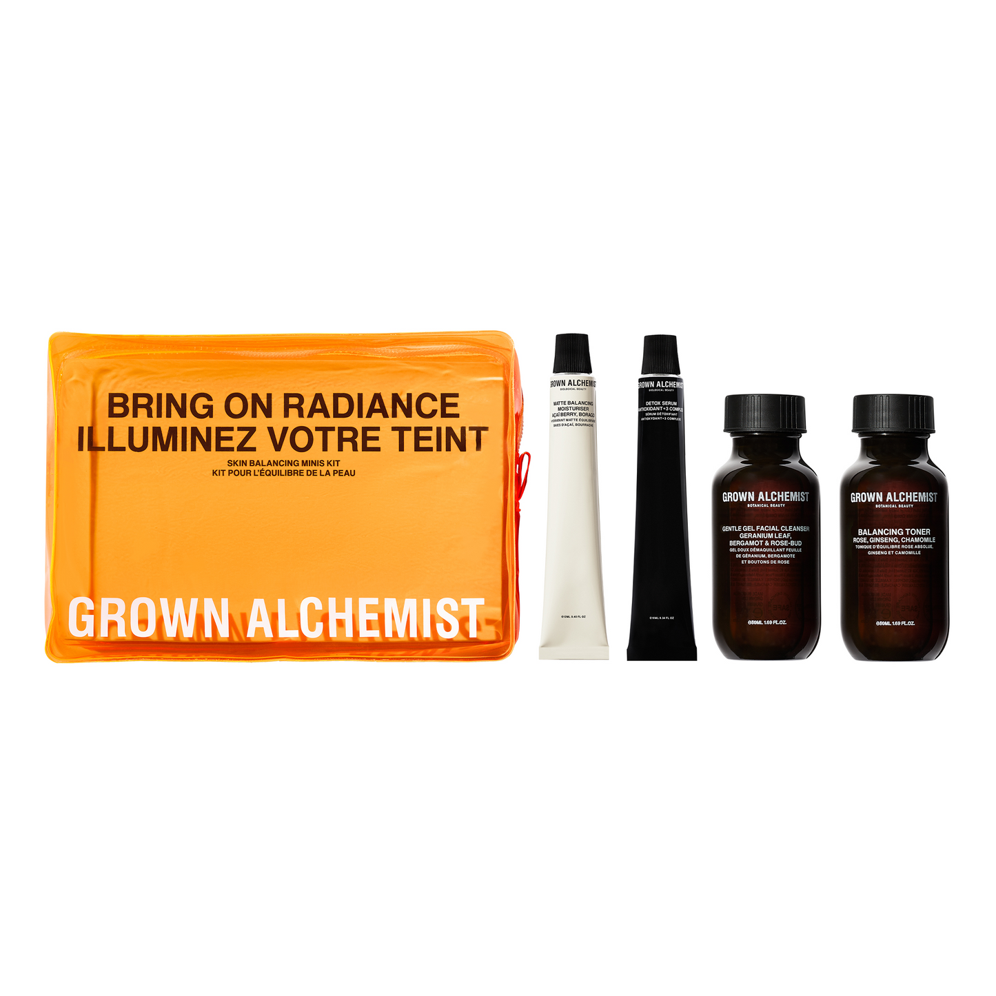 Grown Alchemist Skin Balancing Mini Kit: Achieve radiant, healthier-looking skin with the Skin Balancing Mini Kit, a four-piece set of Grown Alchemist favorites to cleanse, tone, detox and moisturize for a soft, supple and more balanced complexion.