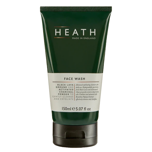 Heath Face Wash: Advanced exfoliating cleanser for daily use.  Biodegradable particles from Black Lava and Activated Charcoal gently remove build up of dead skin cells and traces of pollution. Vitamin C and mineral rich Brazilian Papaya Extract effectively cleanses and clarifies to leave skin feeling fresh, clean and smooth.