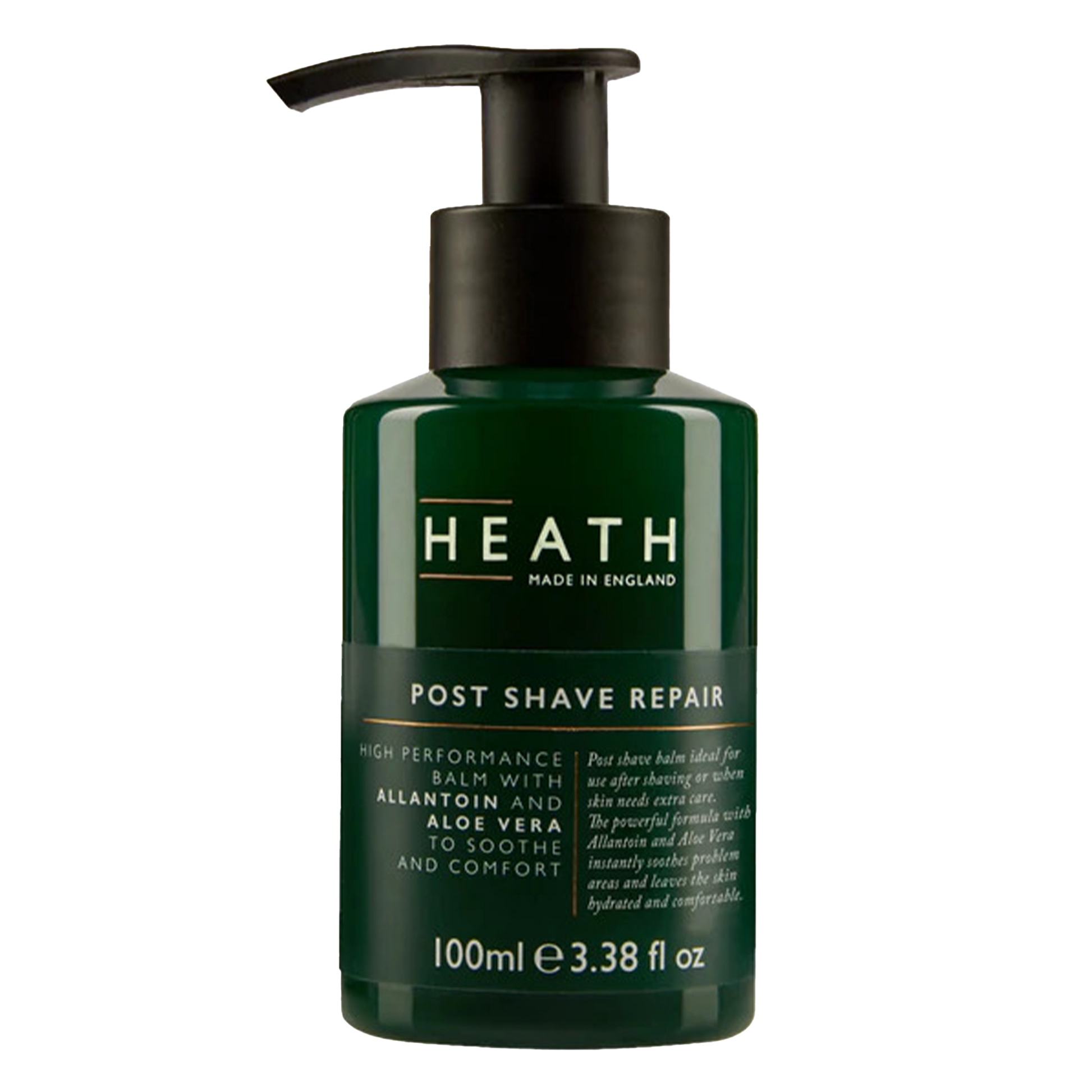 Heath Post Shave Repair: Post shave balm ideal for use after shaving or when skin needs extra care.  The powerful formula with Allantoin and Aloe Vera instantly soothes problem areas and leaves the skin hydrated and comfortable.