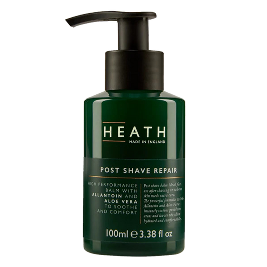 Heath Post Shave Repair: Post shave balm ideal for use after shaving or when skin needs extra care.  The powerful formula with Allantoin and Aloe Vera instantly soothes problem areas and leaves the skin hydrated and comfortable.