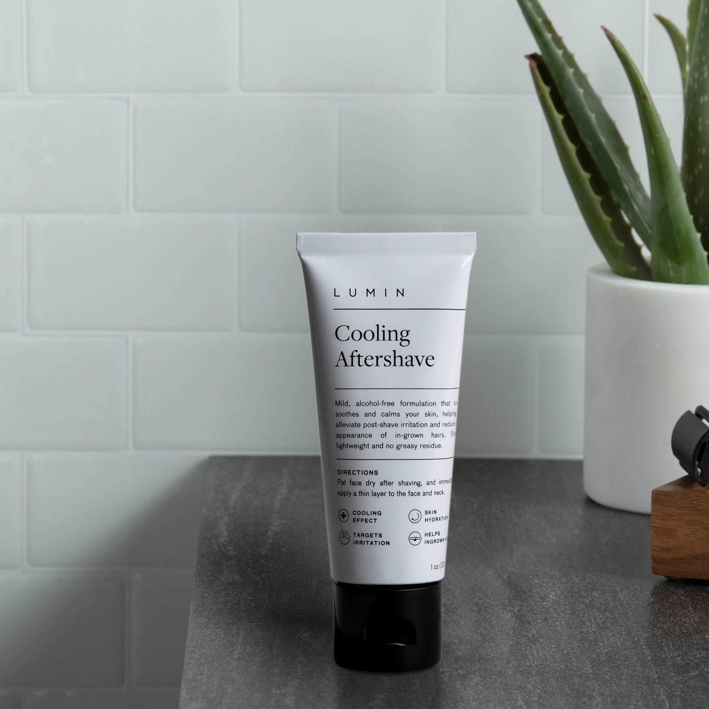 Lumin Cooling After Shave: A safe, mild solution meant to soothe and calm your skin after shaving. It's sheer. It's lightweight. And, it's anything but greasy.  Start reducing the appearance of in-growns and redness with our no-alcohol formulation.