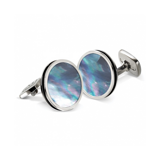Gray Mother Of Pearl Bordered Round Cufflinks