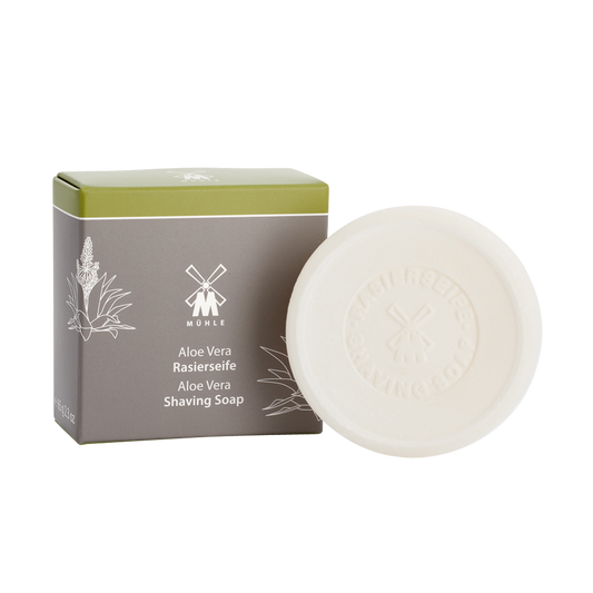 MUHLE Aloe Vera Shaving Soap: Fragranced using leaves of the Aloe Vera plant, this Shaving Soap gently soothes and refreshes the skin.  Soft and caring, this fragrance contains fine notes oakmoss and mint.