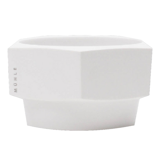 MUHLE Hexagon White Porcelain Shaving Bowl: White porcelain finish shaving bowl featuring six hexagonal corners.