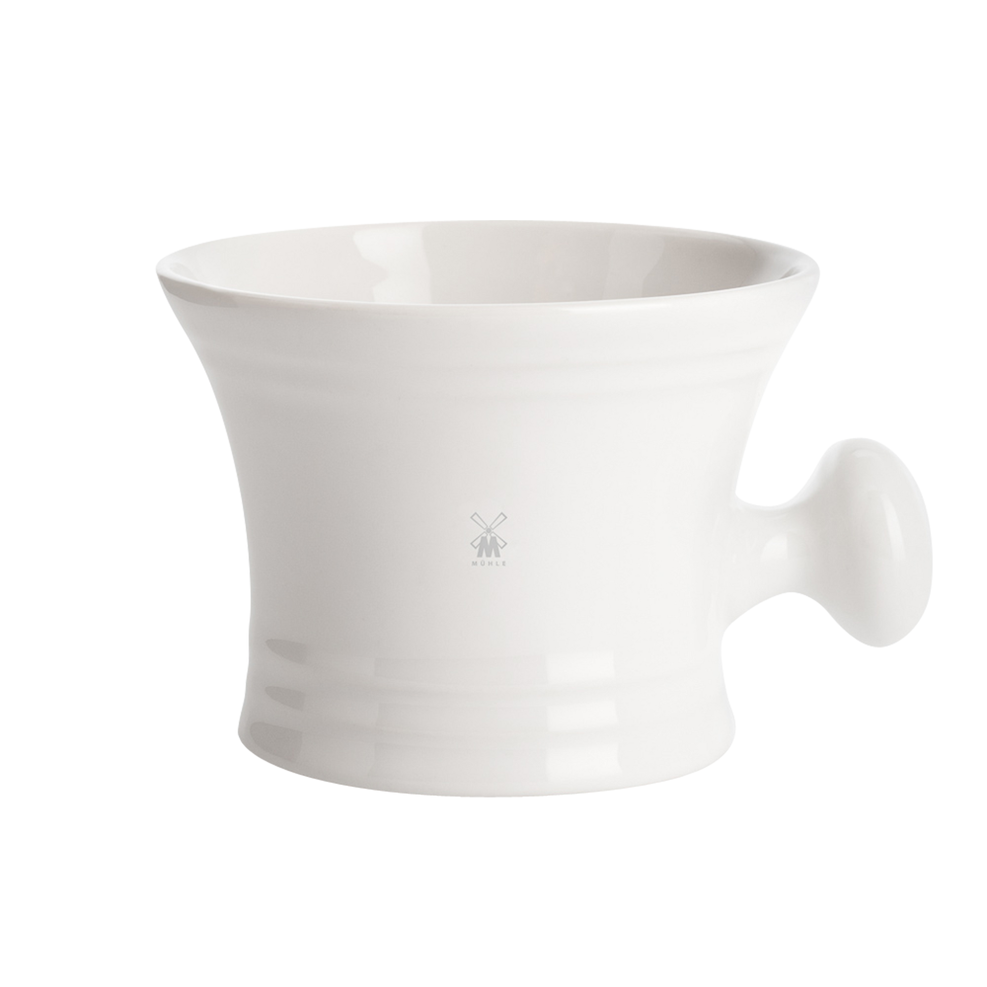 MUHLE White Porcelain Shaving Mug with Handle: This porcelain shaving mug, with its extra high brim and easy-to-grip knobby handle, quotes traditional designs to leave a classic impression.