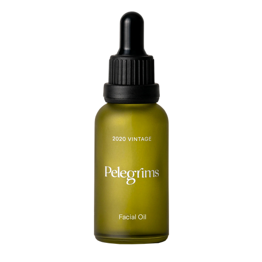 Pelegrims Hyaluronic Plump Facial Oil: Fast acting, fast absorbing facial oil with Polyphenols from our Pinot Noir Grape Extract blended with four highly potent seed oils. They contain vitamins, some UV protection and cell renewing properties that work quickly to reduce redness and give the skin a healthy glow. Subtly scented with Fig, Grass and Rose.