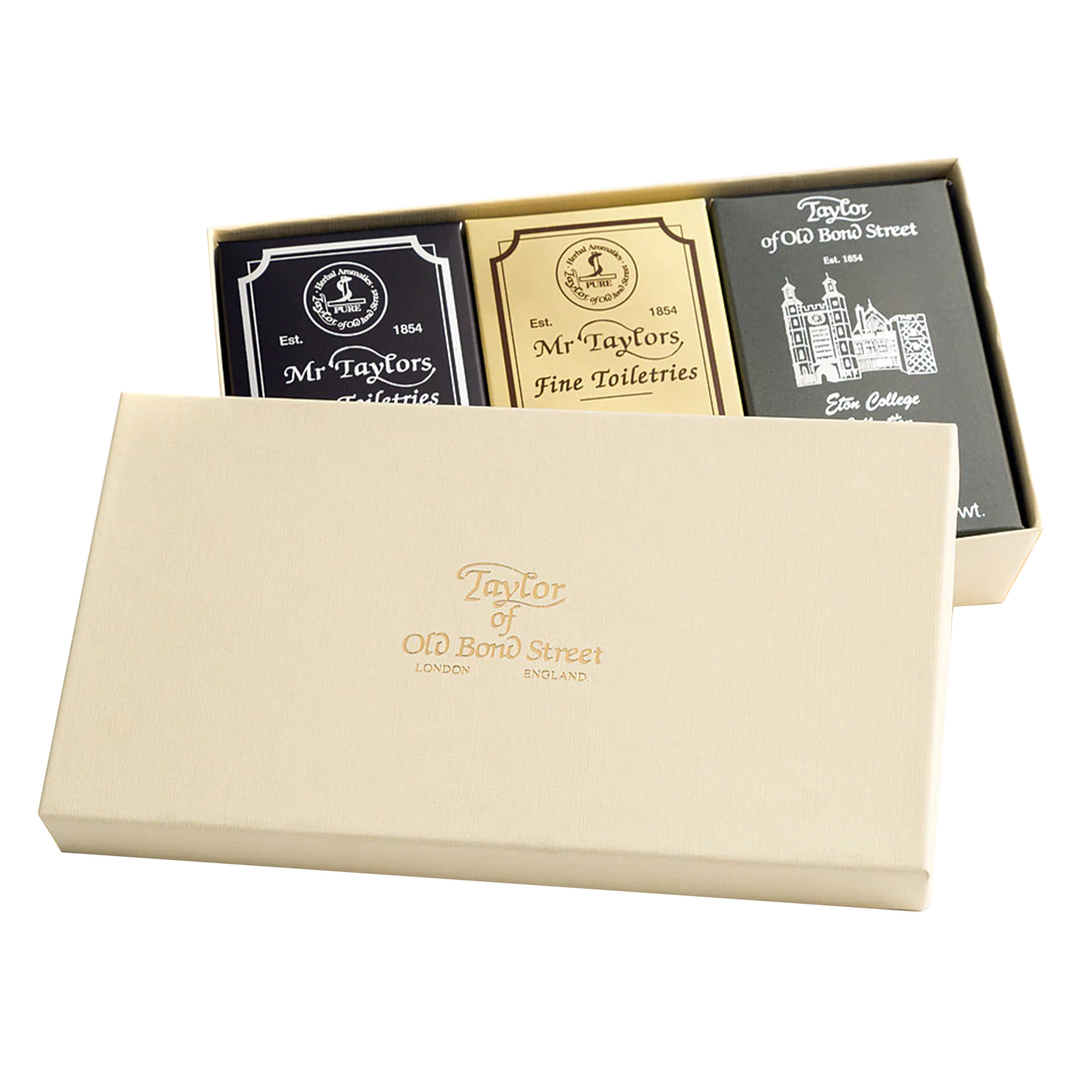 Taylor of Old Bond Street Mixed Bath Soap Gift Box: 3 x 200g Bath Soaps presented in a luxurious gift box (Sandalwood, Eton College Collection and Mr Taylor).