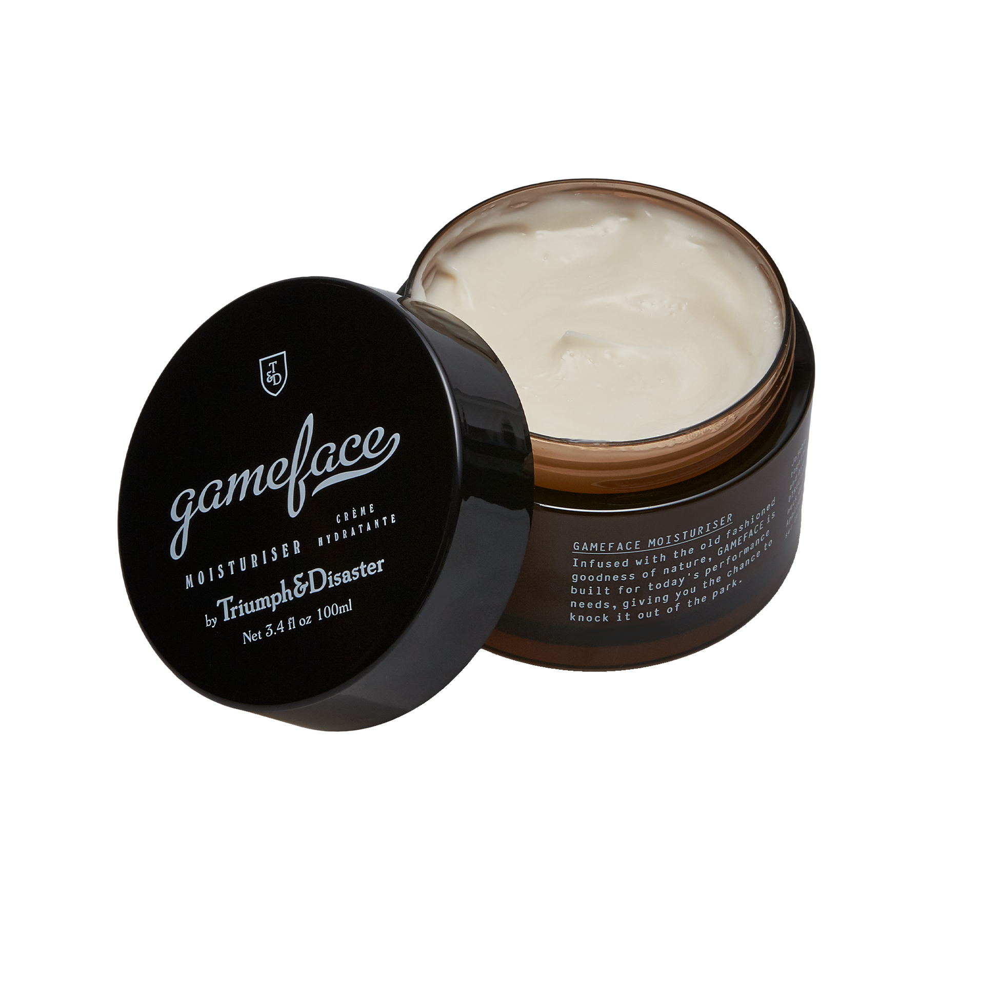 Triumph and Disaster Gameface Moisturiser - Jar: Gameface moisturizer is a tool to serve and protect you against the elements. Specifically engineered to be light on the skin and easily absorbed, Gameface is a unique formulation of Jojoba extract, Horopito oil, Ponga fern (Cumingii) and Vitamin E, combined with a subtle infusion of essential oils to deliver a fragrance we call 'smoke and wood'. The result is a nutrient rich, hydrating cream that will leave skin feeling toned, supple and fresh.