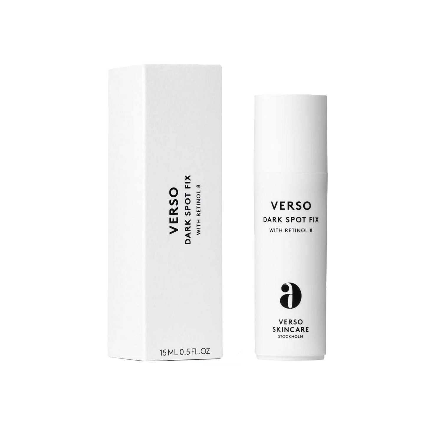 Verso Dark Spot Fix: Verso Dark Spot Fix is a fading and brightening spot corrector with the highest concentration of the Retinol 8 complex of all Verso products. Regular use may diminish the appearance of hyperpigmentation and dark spots caused by sun damage, age, or post acne. Effectively decreasing the appearance of minor, unwanted dark spots to make the skin’s natural tone even and smooth. Can safely be used during the daytime.