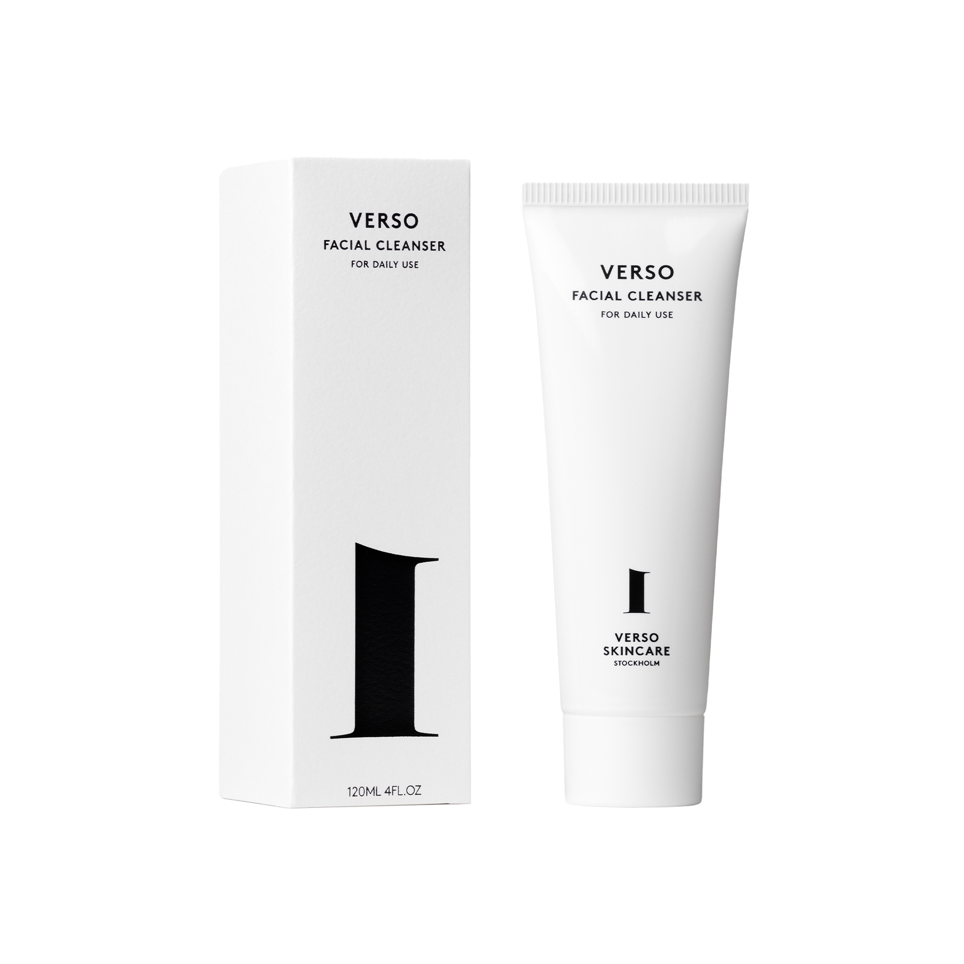 Verso Facial Cleanser: Gently cleanses the skin leaving it balanced and ready for the next step of your skincare routine. Transforms from a creamy texture to a light lotion with a slight lather when mixed with water. This formulation contains enzymes, a mild exfoliator, to cleanse the skin effectively.