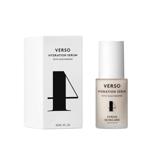 Verso Hydration Serum: Effectively working against unnecessary dryness, this serum keeps the skin looking smooth and soft. It balances the skin and minimizes the appearance of fine lines, enlarged pores, and discoloration. The result is a smoother texture, improved tone and younger-looking skin. Perfume-free.