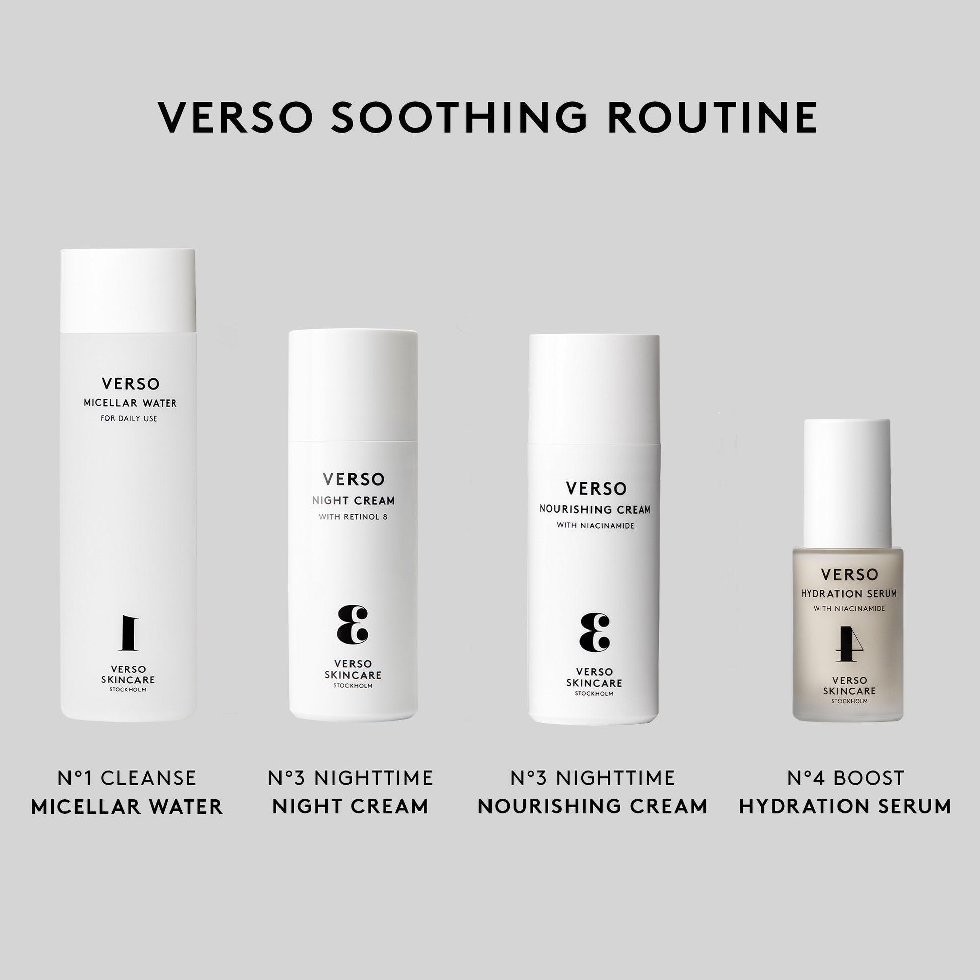 Verso Night Cream: Verso Night Cream visibly improves the appearance of calm and rejuvenated skin. Formulated to leave your skin visibly softer while reducing the look of premature aging. The perfect way to introduce your skin to Retinol 8.